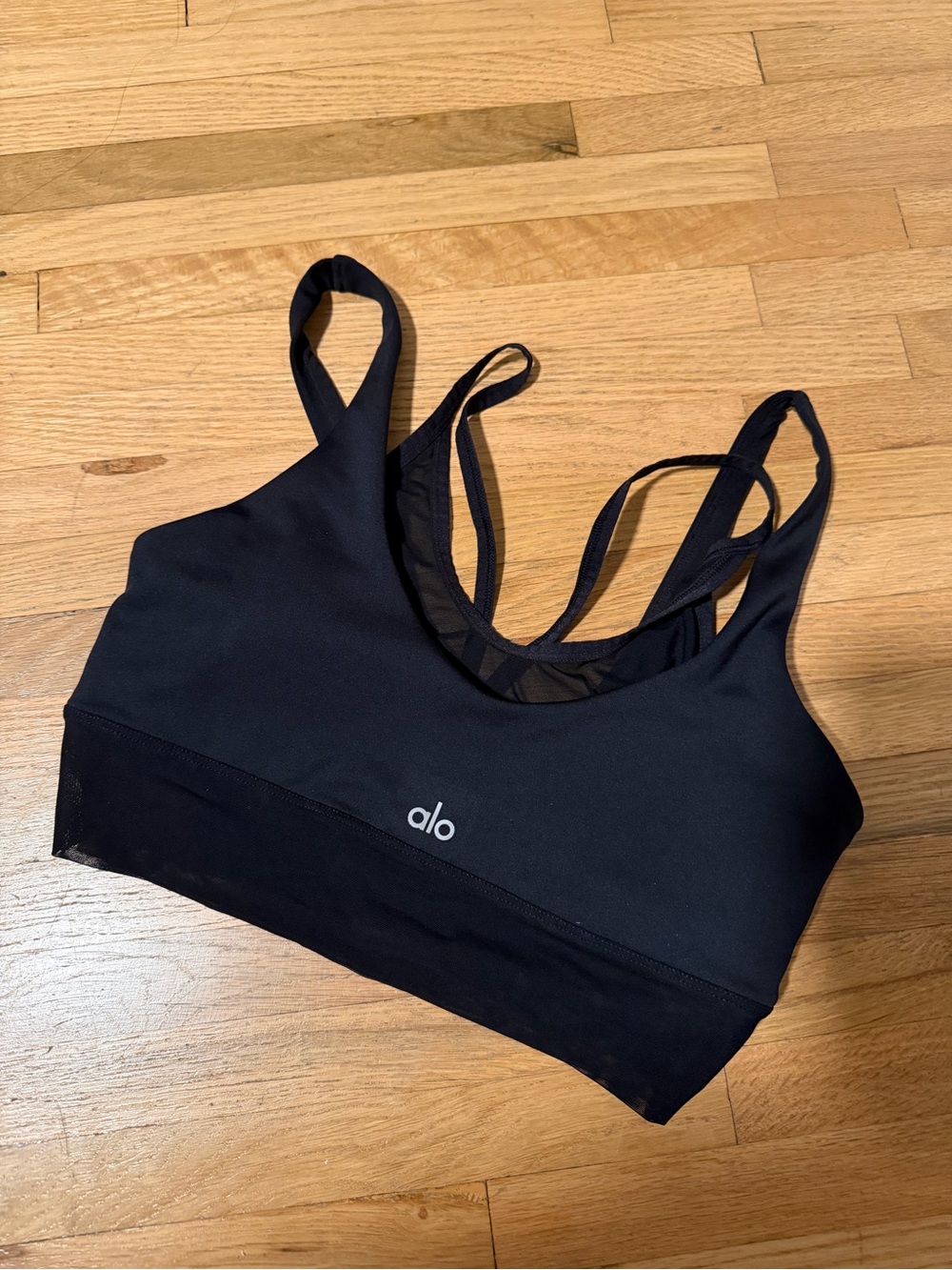 ALO Yoga Black Mesh Double Layer Sports Bra - Size Small